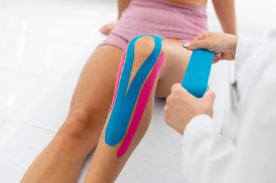 Behandeling van een springersknie kan bijvoorbeeld met medicaltaping.